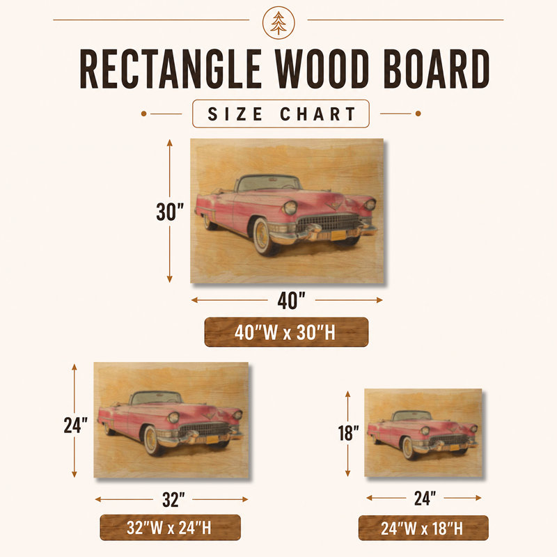Cadillac rose été II - Décoration murale en bois de style milieu du siècle, H 30 po x l 40 po, Rectangulaire