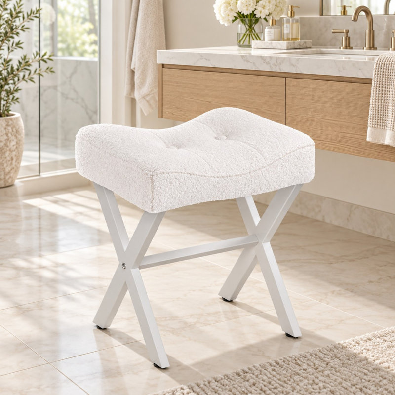 Repose-pieds rond en velours avec assise rembourrée, Beige