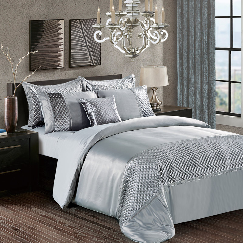 Cheng Polyester Bedding with Pillowcases Included, Double - 2 Standard Pillowcases, Silver