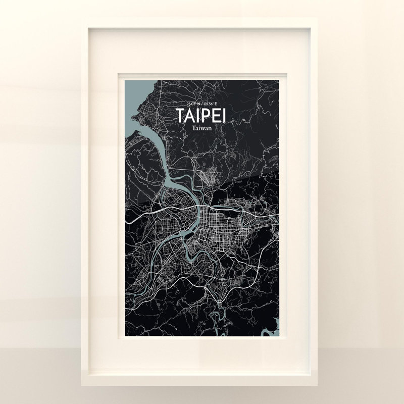 Taipei City Map in Midnight 1 Piece Wall Art, 17cm H x 11cm W x 0.05cm D