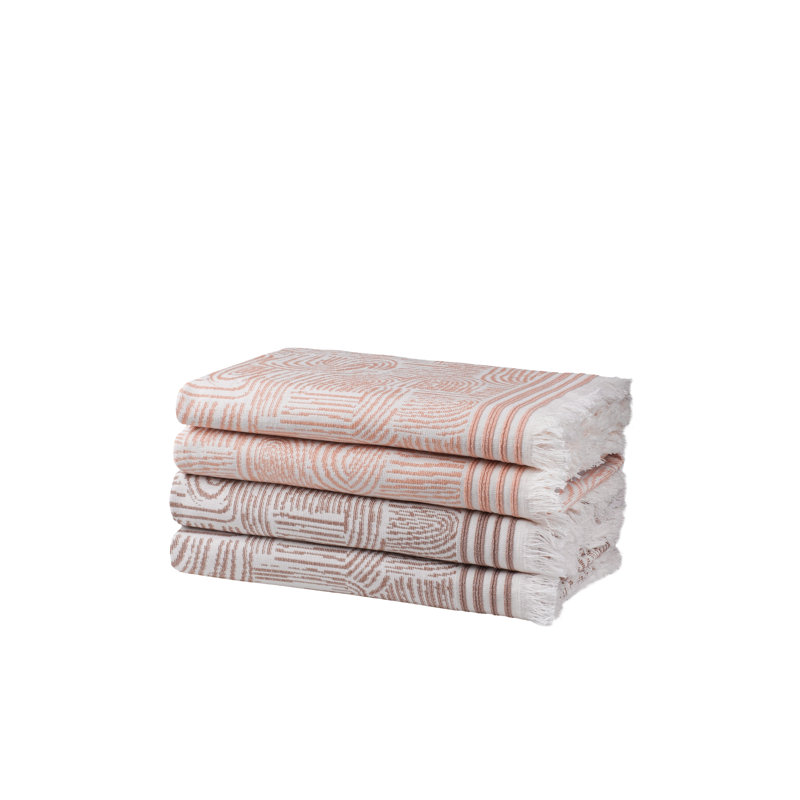 ARCANA Set of 4 Bath Towels Macaron and Coffee | Lightweight, Quickdry, Decorative, Luxury, with Fringes, Macaron & Coffee
