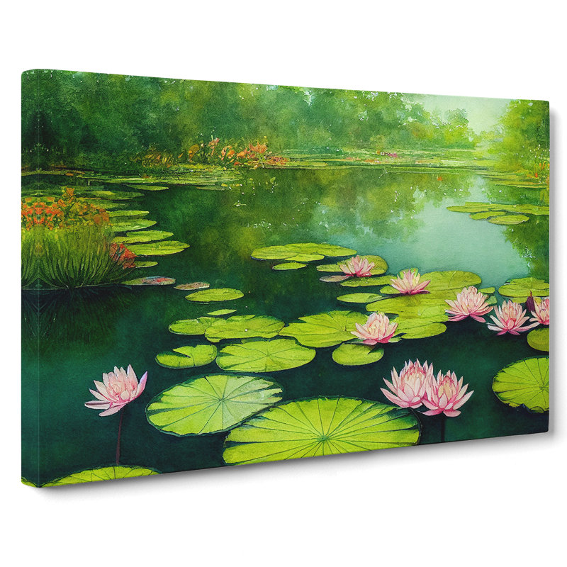 Lily Pond Watercolour Vol.5 - Wrapped Canvas Print, 50cm H x 76cm W x 3cm D