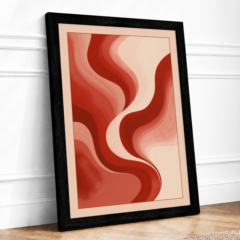 Crimson Flow Abstract - Framed Print, Black, A4 - 29.7 x 21.0 cm