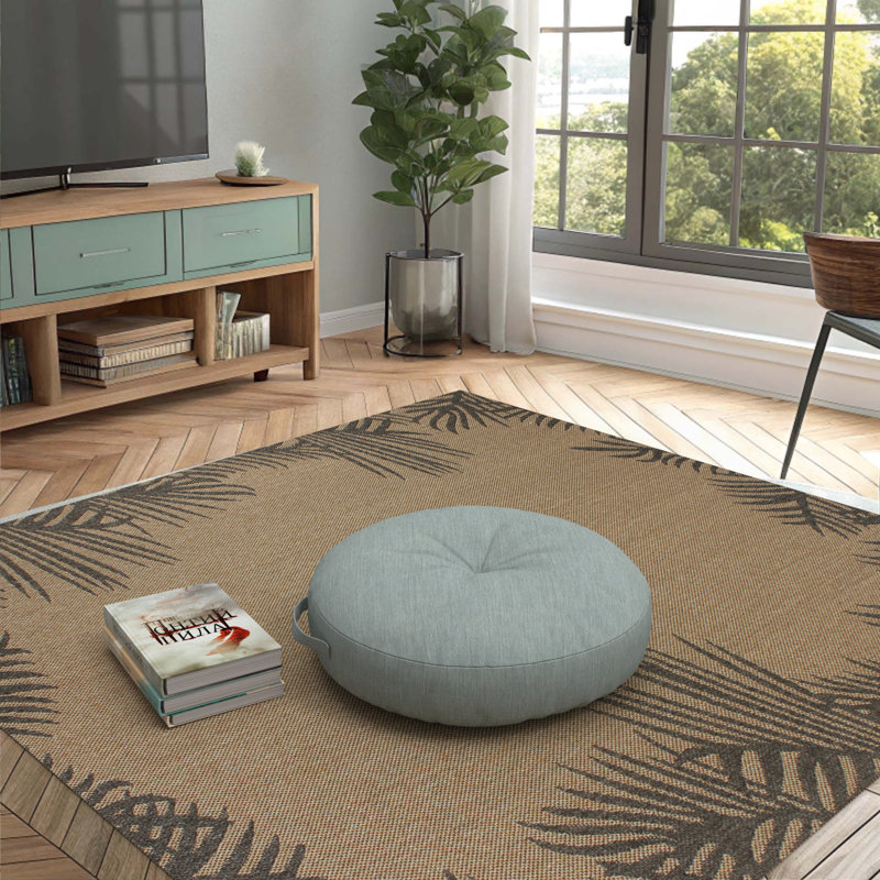 Sunbrella Indoor/Outdoor Floor Pillow, 26 Inch Circular Cushion Cover with Insert, Circular 26", Cast Mist