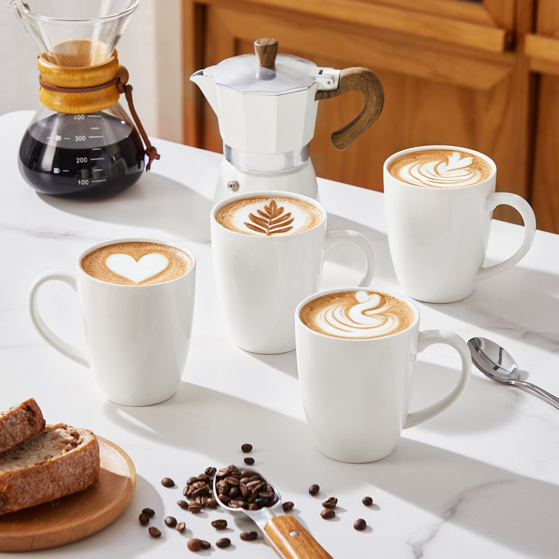 Ensemble de tasses à café 4 pièces en céramique blanche | Tasses standard 11 oz, usage quotidien classique, 11 oz