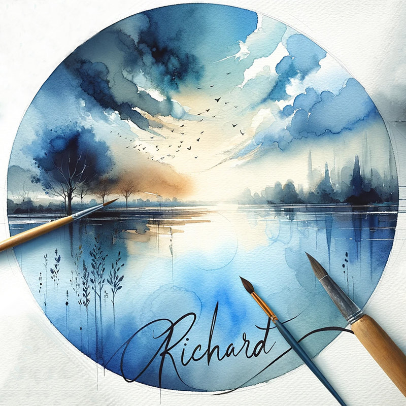 «Serene Reflections Watercolor Landscape», art mural sur toile tendue, H 12 po x l 12 po x P 1 po