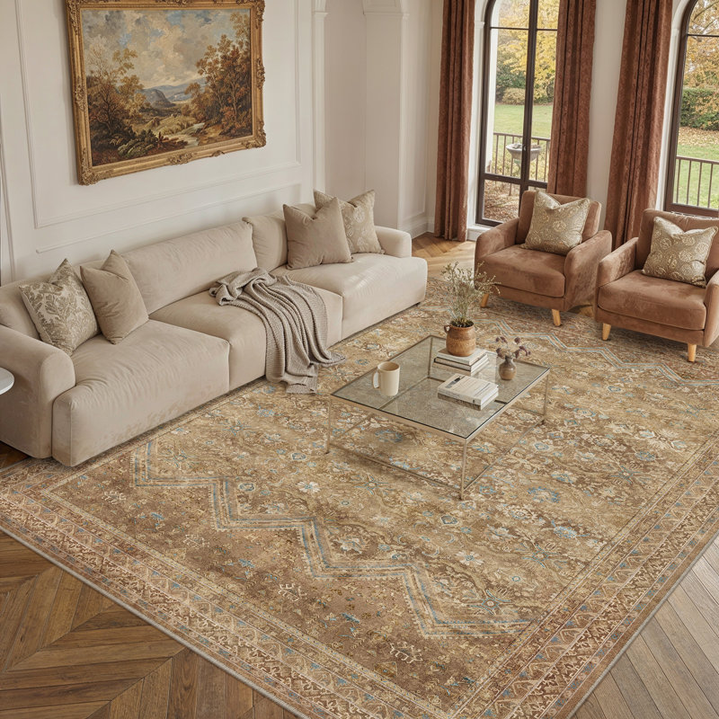 Tapis oriental brun clair avec envers antidérapant Vesper, Marron clair, Rectangulaire 8 pi x 10 pi