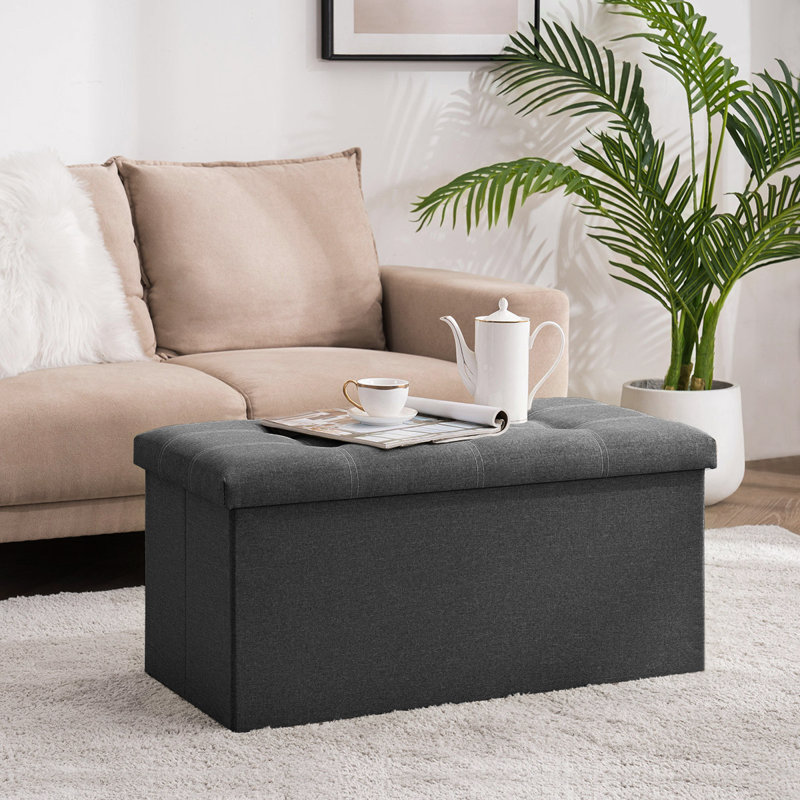 Linen Blend Upholstered Bench with Flip Top