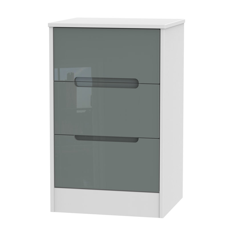 Fully Assembled Vernon 3 Drawer Bedside Table, Grey Gloss/White