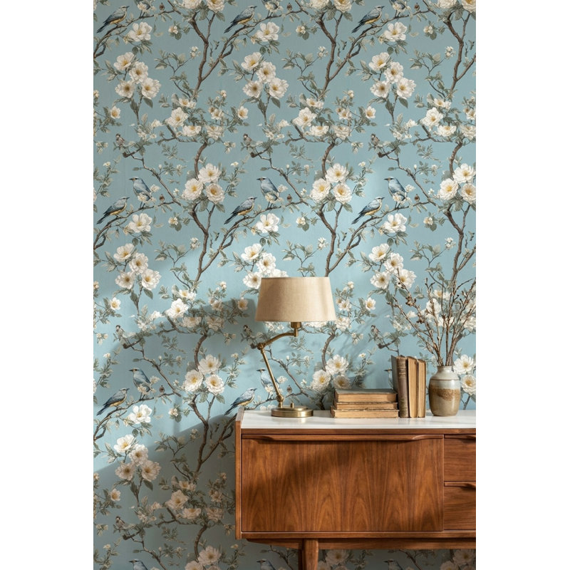 Papier peint floral, oiseaux, murale, décoration murale rétro