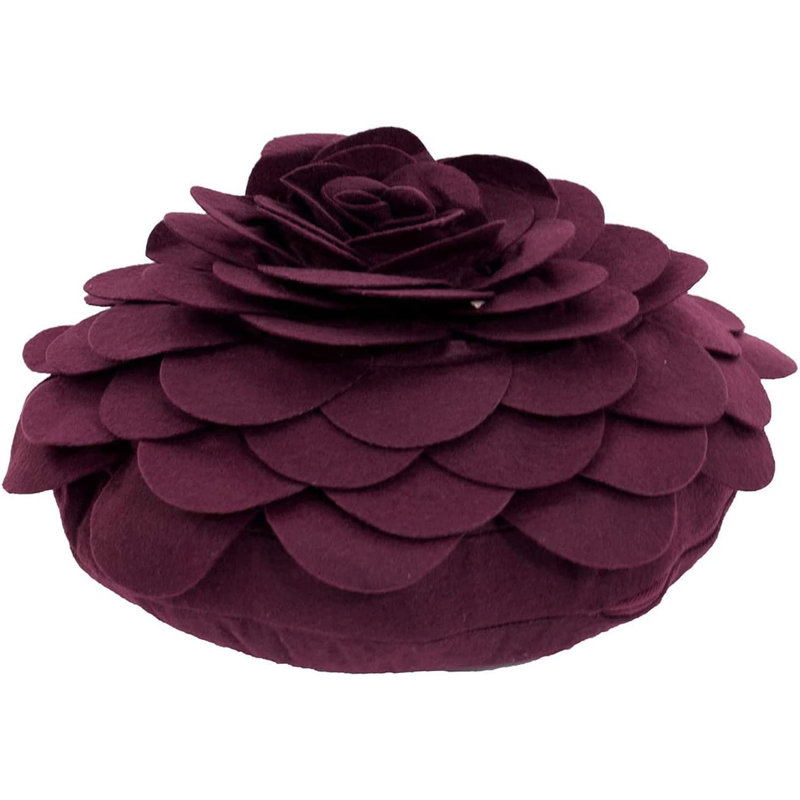 Polyester Throw Flower Pillow Cover, 13" x 13", Polyester/Polyfill, Wine