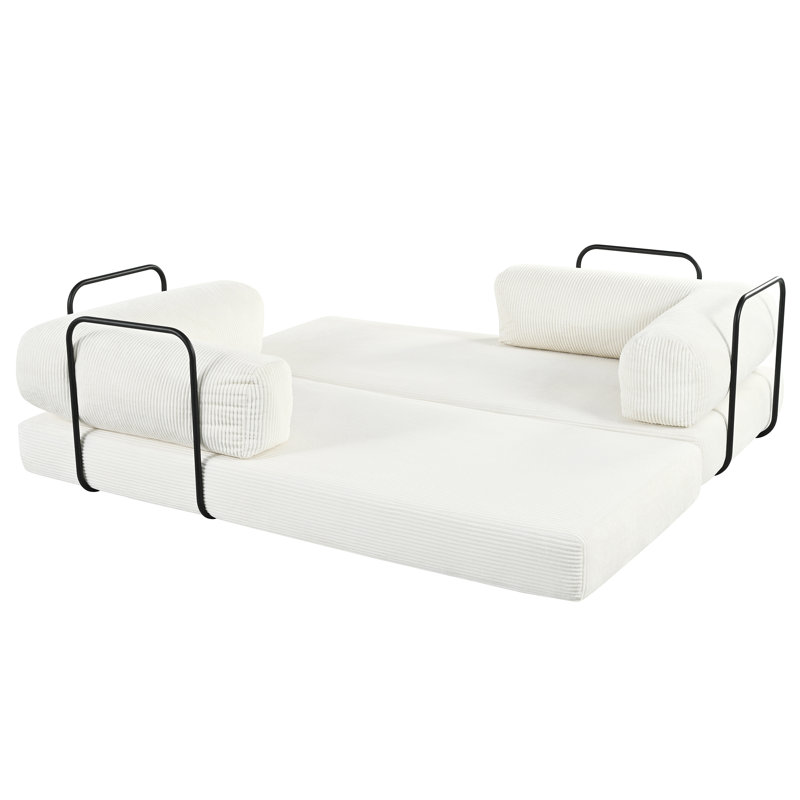 Canapé-lit modulaire en L en velours côtelé, Polyester beige