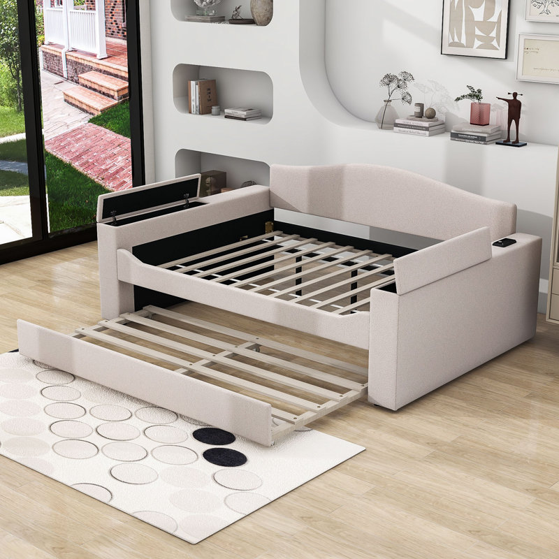 Melito Upholstered Daybed, Beige, Full / Double