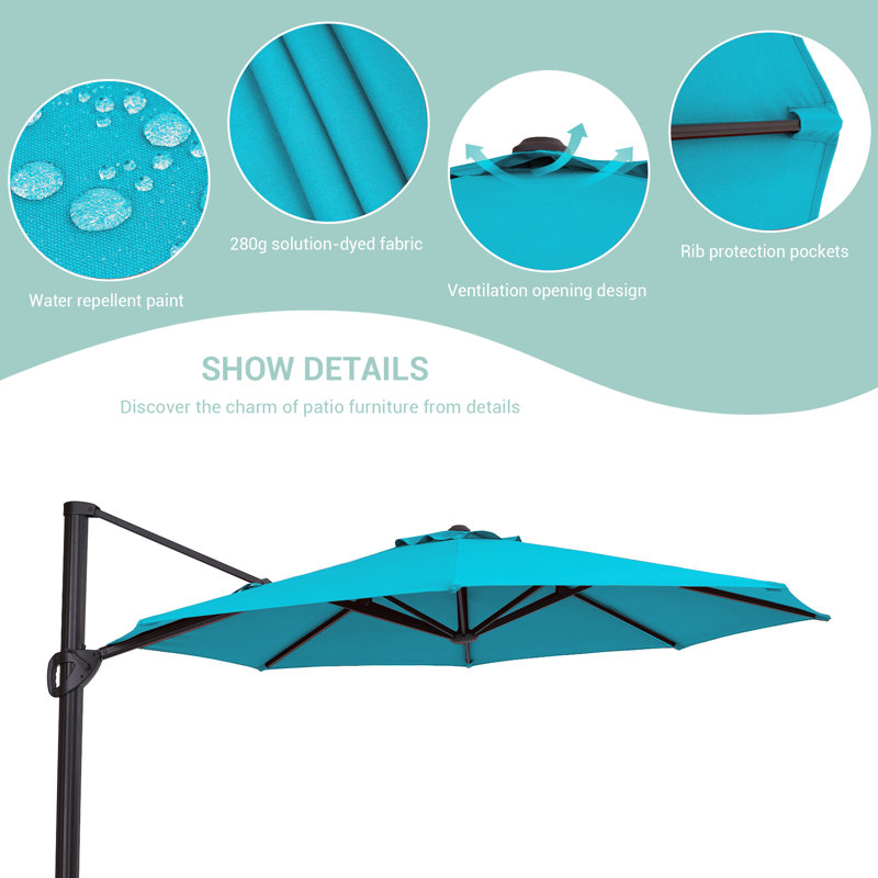 Parasol suspendu 11 pi Urbanna, Bleu lac