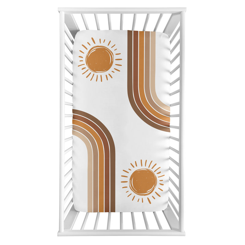White and Pumpkin Boho Sun Print Toddler Crib Sheet Set