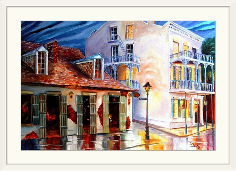 «Lafitte Bar on Bourbon Street» par Bebe, reproduction d'art, H 20 po x l 26 po x P 1 po, Cadre blanc