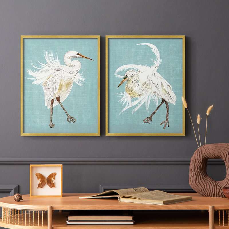 HeronPlumage III - reproduction encadrée de qualité supérieure - prête à être accrochée - aucun clou requis - aucun clou requis