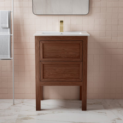 Meuble-lavabo autoportant 24 po Nadar en chêne brun avec comptoir Nadar