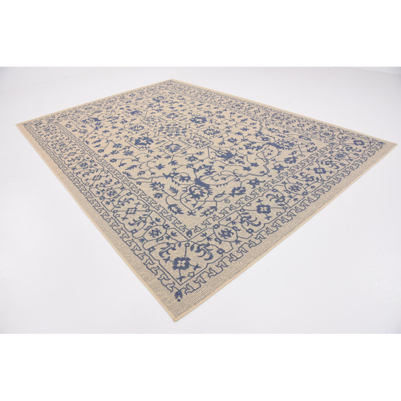 Tapis oriental beige / bleu intérieur / extérieur Ibiza, Rectangle 7 pi 1 po x 10 pi