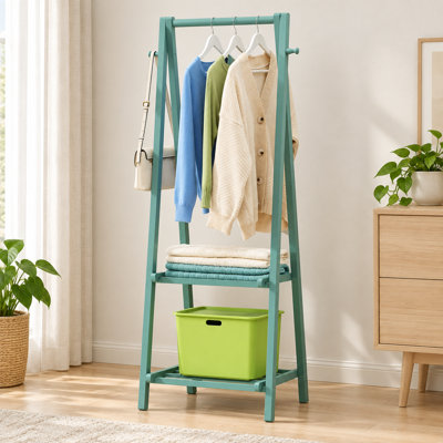 Nashiem 26" W Freestanding Garment Rack, A-Frame Clothing Rack with 2 Tier Storage Shelves, Coat Rack Organizer for Entryway, Bedroom, Closet & Dorm