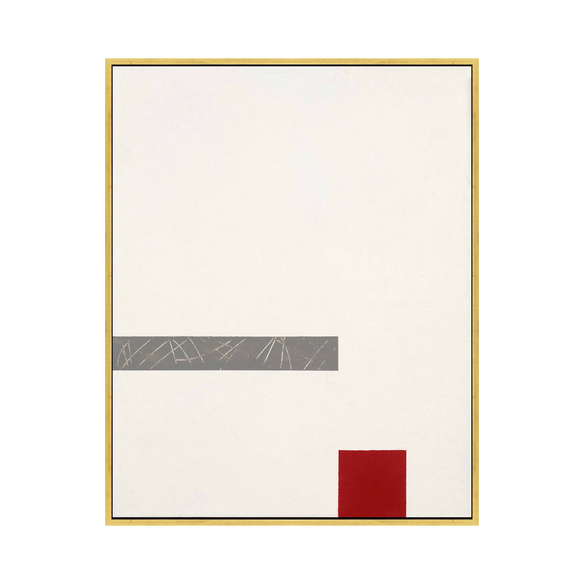 Tempo With Red 3 by Robert Kamnatnik, 38" H x 30" W x 1.38" D, Gold Framed Canvas