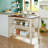 Solid Wood Rustic 3-Piece 45" Stationary Kitchen Island Set With 2 Seatings, Rubber Wood Butcher Block Dining Table Set Prep Table Set With 2 Open Shelves For Small Places