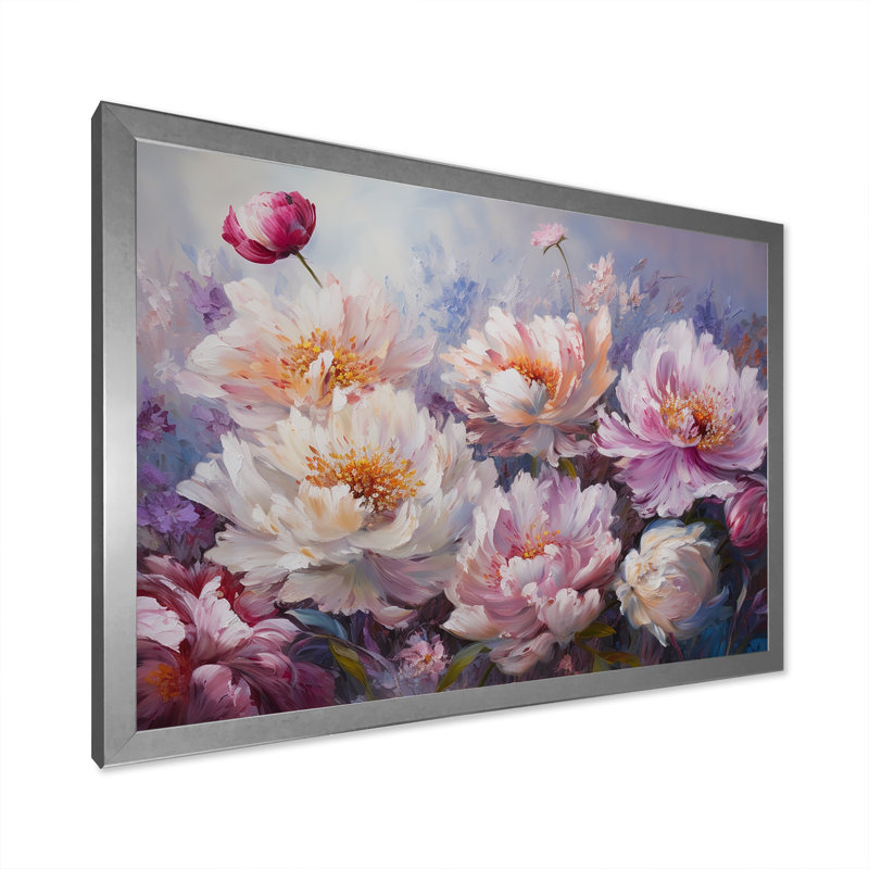 «Pink Peony», impression sur toile, H 30 po x l 40 po x P 1,5 po, Cadre simple argenté