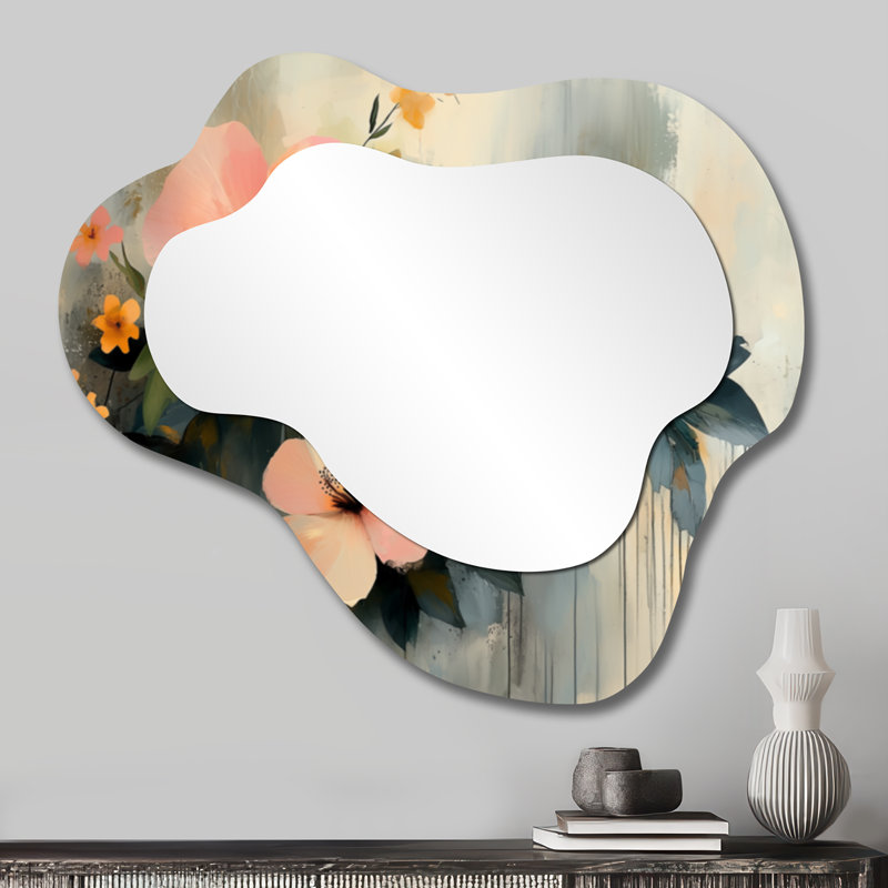 Minimalism Hibiscus Spring Symphony - Hibiscus Asymmetrical Decorative Mirror, Traditional irregular Wall Mirror, Printed on Metal