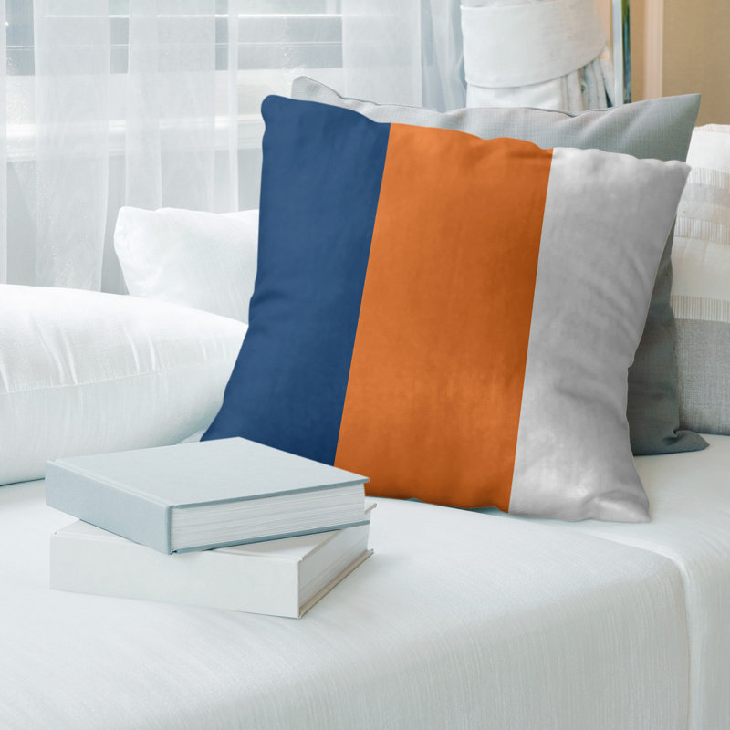 Striped Linen Reversible Throw Pillow, Navy/Orange/White, 14" x 14"