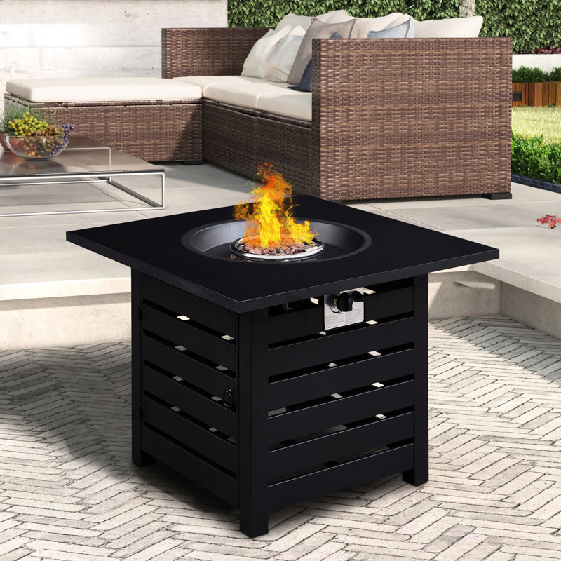 Foyer de table carré au gaz propane avec allumage automatique de 32 000 pouces avec allumage de rouille, parfait pour la détente au jardin, housse imperméable, assemblage facile, dégustation de terrasse convenable