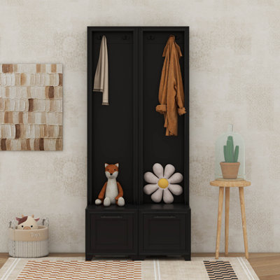 Elegant Free Standing Hall Tree Set Of 2, Multi-Functional 3-IN-1 Entryway Coat Rack, Seating Bench With Storage Drawers