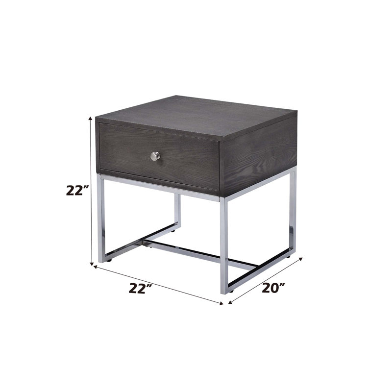Gray Oak & Chrome Finish End Table