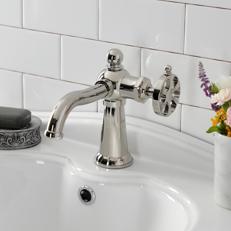 Kingston Brass Belknap Single-Handle 1-Hole Deck Mount Bathroom Faucet with Push Pop-Up, Polished Nickel