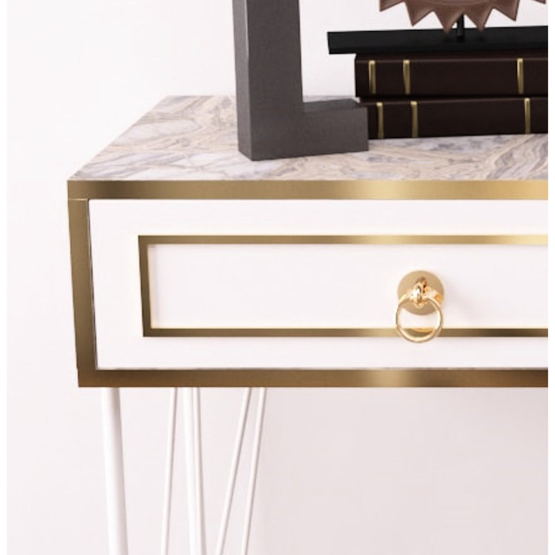 Console à pieds en métal, base en bois blanche, 47 po Profondeur, 14 largeur, 35 hauteur de table avec pieds, couleur blanche,