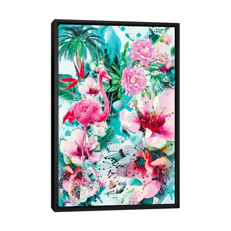 « tropical life », impression sur toile, H 26 po x l 18 po x P 1,5 po, Toile avec cadre flottant noir, Non mat