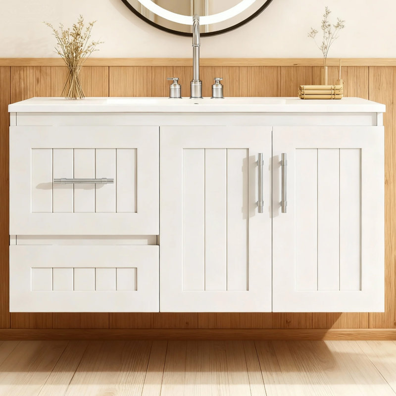 Meuble-lavabo mural simple 36 po avec lavabo, Blanc
