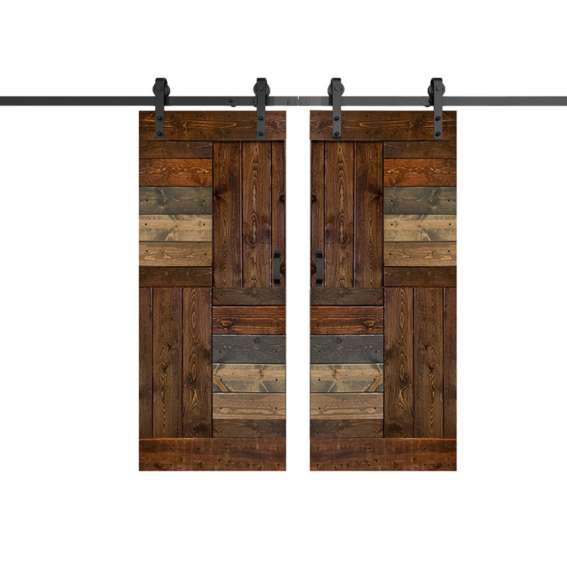 Patented Product S Series Solid Wood Double Sliding Barn Door With Hardware Kit(Set of 2)-Assembly Needed, Multicolor