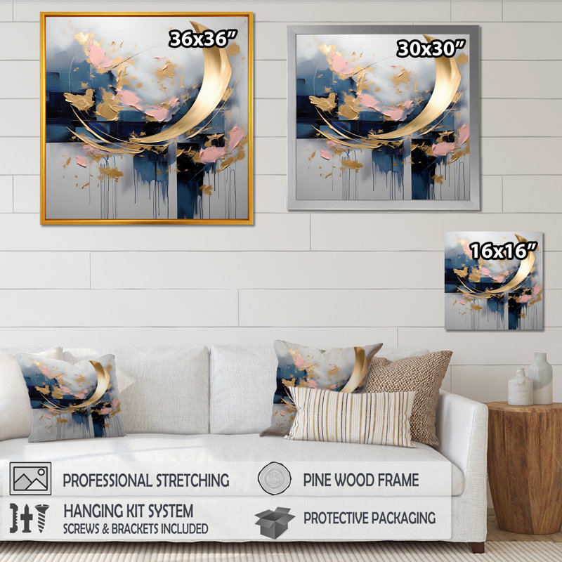 Reproduction d'art mural doré doré abstrait tourbillons de sérénité IV, Cadre simple noir, H 16 po x l 16 po x P 1 po