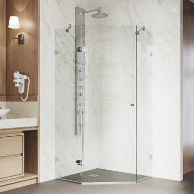 Verona 34" W x 34" D x 73" H Hinged Frameless Shower Enclosure with 3/8  Clear Glass
