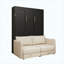 Grand canapé-lit escamotable avec assemblage facile, lit escamotable avec canapé pour le salon, structure grise / armoire noire / canapé beige