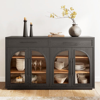 Solid Wood Sideboard Cabinet TV Console Black Pine Wood