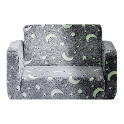 2-In-1 Kids Sofa, Foldable Toddler Soft Couch With Armrests, Glow In The Dark Kids Couch Fold Out With 28D Sponge & Flannel, Convertible Toddler Chair by Ebern Designs
