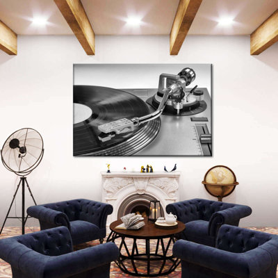 " BW Vinyl Record Player Canvas Print "