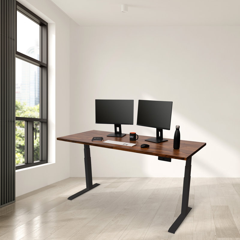 Adjustable Metal Base Standing Desk, 26" H x 70.9" W x 29.5" D, Walnut/Black