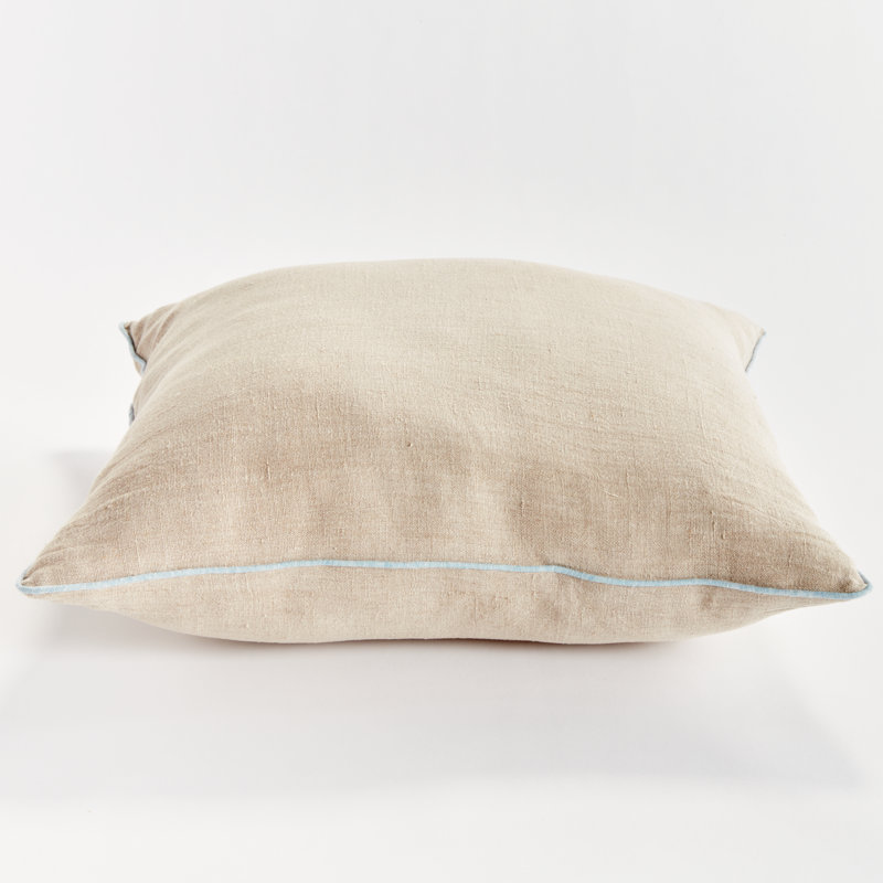 Elias Linen Pillow Cover & Insert, Flax/Blue, Rectangular 14"H x 20"W