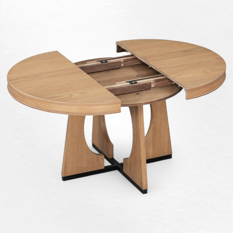 Hervey 5-Piece Retro Rustic Functional Dining Set Unique Geometric Design,Round Table Top with Leaf,dinning table set