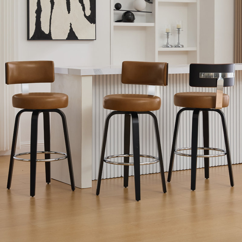 Tabouret pivotant rembourré avec dossier en forme de T, Brun, 3, Tabouret de bar (siège d'une hauteur de 29 po)