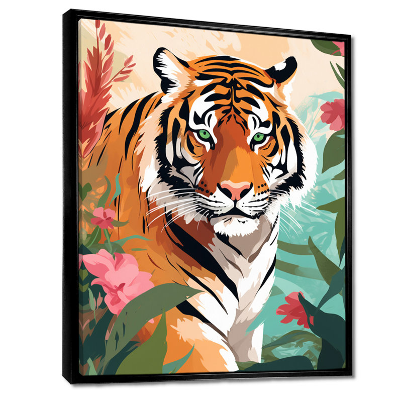 Impression d'art mural Navin - tigre, H 20 po x l 12 po x P 1 po, Toile avec cadre flottant noir