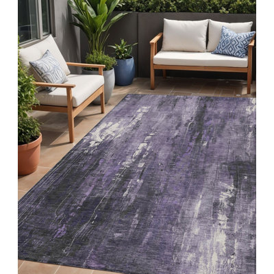 5' X 8' Purple And Ivory Abstract Washable Indoor Outdoor Area Rug