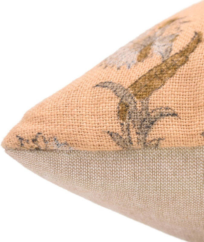 Housse de coussin en lin à motif de blocs de lin à motif fait à la main Fabividine, Orange / blanc floral 1, Carré
